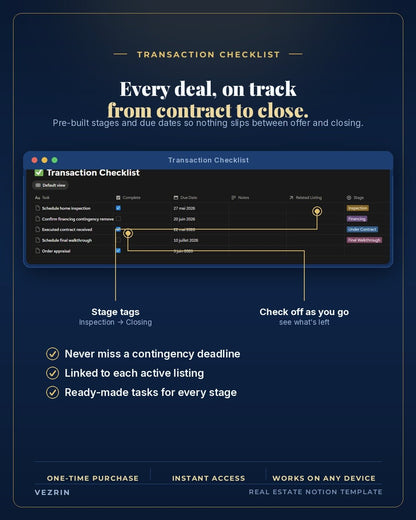 Solo Agent OS: Real Estate Agent Notion Template - Vezrin