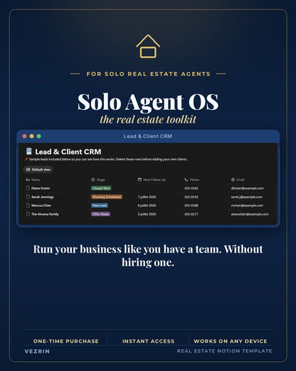 Solo Agent OS: Real Estate Agent Notion Template - Vezrin
