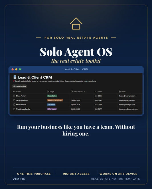 Solo Agent OS: Real Estate Agent Notion Template - Vezrin
